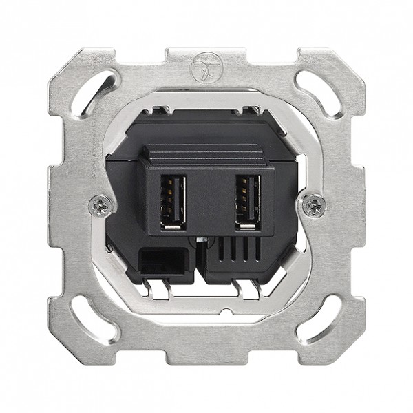 USB-Ladesteckdose 2x1050mA / Einsatz mit Befestigungsplatte BSM